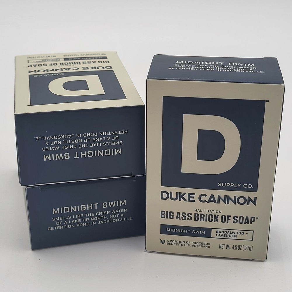Lot of 3 Duke Cannon Midnight Swim Half Ration Brick of Soap 4.5oz